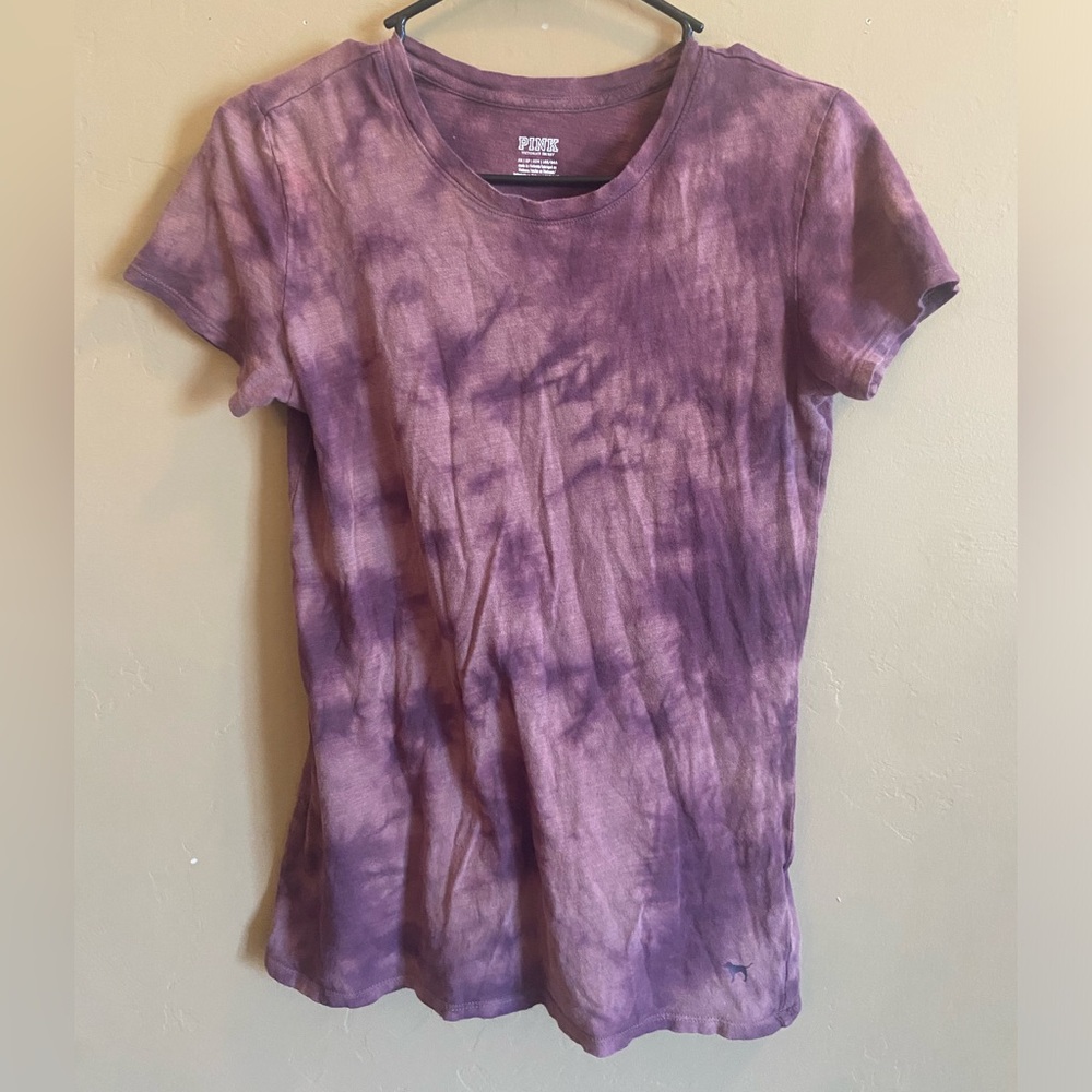 VS PINK CAMPUS TEE TSHIRT Women XS plum color tie dye 100 cotton